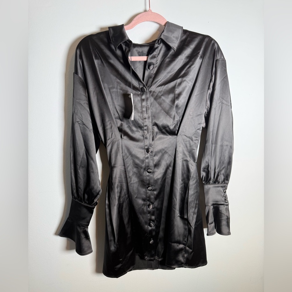 Majorelle Black Satin Button Front Blouse‎ XXS | NWT Minimalist Chic Date Night